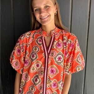 THML Vibrant Orange Blouse with Pink Accents